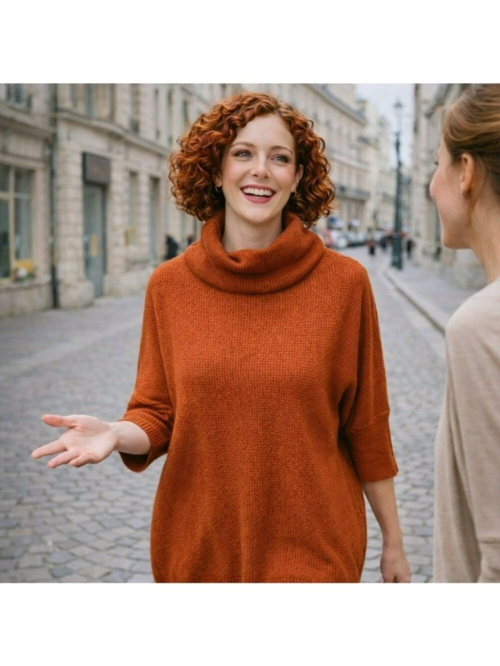 Eileen Fisher Wool Blend Cowl Neck Sweater Womens Large Rust Orange